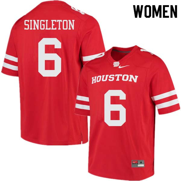 Women #6 Jeremy Singleton Houston Cougars College Football Jerseys Sale-Red